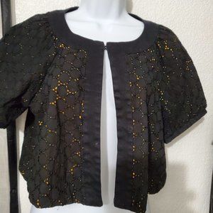 Nicole Miller Black and Gold Lined Bolero Crop Jacket Size 10